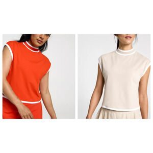 NWT / NWOT CALIA Lot of 2 Ribbed Cropped Mock Neck Tank XXL Red Tan Pickle Ball